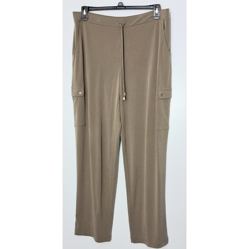 Susan Graver Pants Women's Size Large Beige Tan Liquid Knit Pull-on Cargo